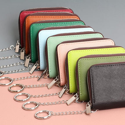 Zipper Wallet Women, RFID Blocking Credit Card Wallet, Business Card Holder, Compact Size Keychain Wallet