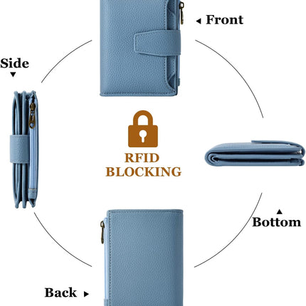 Small Wallet Women RFID Blocking Soft Leather Bifold Compact Card Holder Wallet for Women with Zipper Coin Pocket 4 ID Window