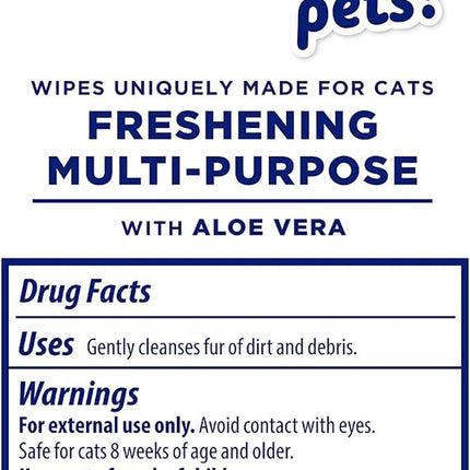 for Pets Freshening Multipurpose Cat Wipes with Aloe Vera, Fresh Scent - Easy to Use Cat Freshening and Grooming Wipes with Wet Lock Seal, 100 Count - 12 Pack