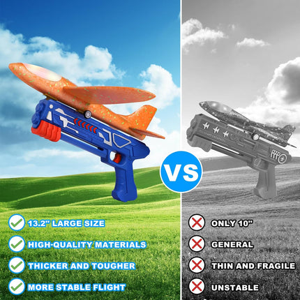 3 Pack Airplane Launcher Toys, 13.2'' LED Foam Glider Plane Toy for Boys, 2 Flight Modes Outdoor Flying Toys Birthday Gifts for Boys Girls 4 5 6 7 8 9 10 11 12 Year Old (Blue&Green&Orange)