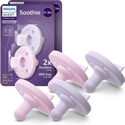 Soothie Baby Pacifiers - 100% Silicone Pacifiers for Babies 0-3 Months,-Piece Design,Bpa-Free,Extra Durable,Lilac and Pink,Model SCF190/70,4 Count (Pack of 10)