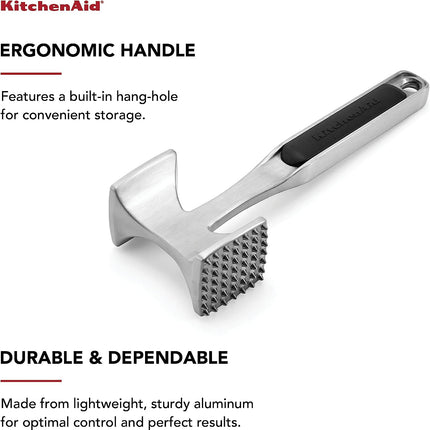 Kitchenaid Gourmet Multi Sided Meat Tenderizer for Pounding Meats, Nuts, Shellfish, Ect, Hang Hole for Easy Storage, Hand Wash, One Size, Black