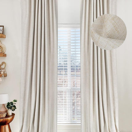 Linen Textured Total Blackout Curtains for Bedroom 84 Inches Long, Back Tab/Rod Pocket Living Room Drapes, Thermal Insulated Blackout Curtains 2 Panels Set, 50" W X 84" L, Cream