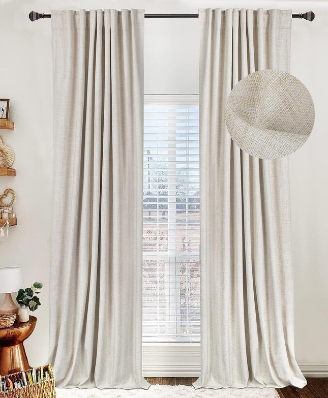 Linen Textured Total Blackout Curtains for Bedroom 84 Inches Long, Back Tab/Rod Pocket Living Room Drapes, Thermal Insulated Blackout Curtains 2 Panels Set, 50" W X 84" L, Cream