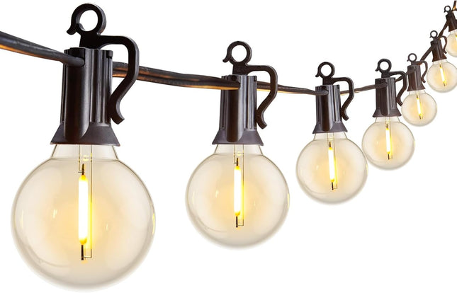 Outdoor String Lights 29 Feet G40 LED Patio Lights, Plug-In, 13 Plastic Edison Bulbs(1 Spare), Waterproof Connectable Hanging Light for Backyard Porch Balcony Party Decor, E12 Base, Black