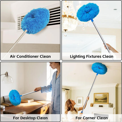 Ceiling Fan Cleaner Duster, Reusable Microfiber Duster with Extension Pole, 13 to 48 Inch Fan Blade Cleaner, Removable Dusters for Cleaning Walls Bookshelves Door Window Top (Blue)