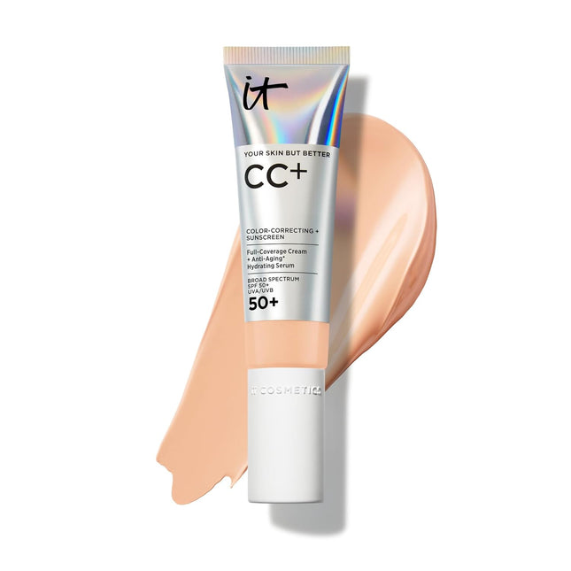 IT Cosmetics CC+ Cream - Natural Full Coverage Foundation with SPF 50+, Color Corrector & Anti-Aging Hydrating Serum, Hyaluronic Acid + Peptides, Lightweight up to 24H Wear, All Skin Types
