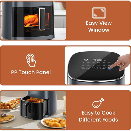 Air Fryer 6 Quarts with Window, 12-In-1 Square Airfryer Oven for Family, 400°F Rapid Air Crispy Technology, Roast Bake Dehydrate, Nonstick & Easy-Clean Basket