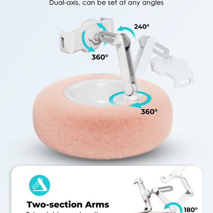 Tablet Stand Pillow, Compatible with 4.7"-13" Phone/Tablet, Ipad, Iphone, Samsung, Google, Kindle, 360°Adjustable Phone Holder for Bed with Soft Plush Fabric, and Detachable Bowl, Pink