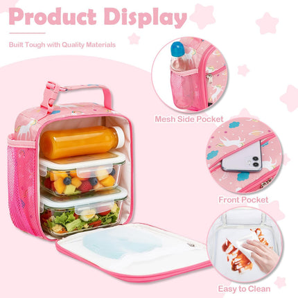 Kids Lunch Box Insulated Soft Bag Mini Cooler Back to School Thermal Meal Tote Kit for Girls, Boys, Unicorn