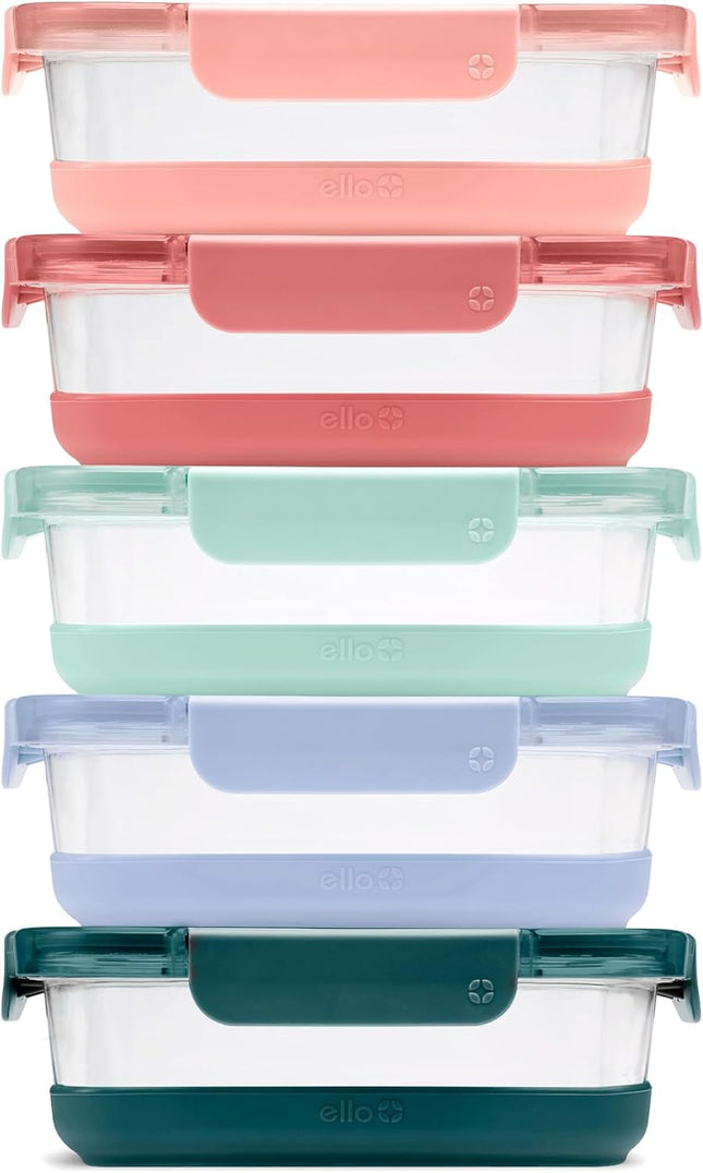 Duraglass Refresh 3.4 Cup Meal Prep Sets 10Pc, 5 Pack Set- Glass Food Storage Container with Silicone Boot and Airtight Bpa-Free Plastic Lids, Dishwasher, Microwave and Freezer Safe, Melon
