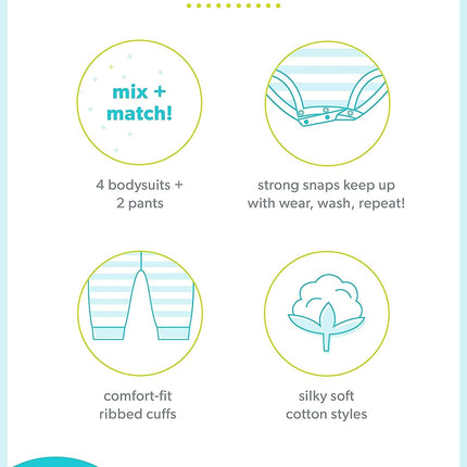 Baby Girls 6-Piece Bodysuits (Short and Long Sleeve) and Pants Set