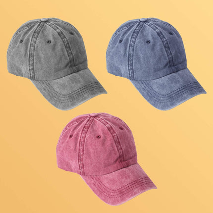 3 Packs Washed-Cotton Plain Baseball Cap, Vintage Adjustable Dad Hats Gift for Men/Women,Unstructured