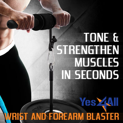 Wrist and Forearm Blaster, Build Massive Grip Strength & Muscles with Steel Wrist Roller & Forearm Roller, Heavy Duty Arm Blaster Fits 1" & 2" Weight Plates, Improve Lifting Power