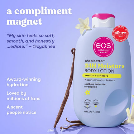 Shea Better Body Lotion Vanilla Cashmere, 24-Hour Moisture Skin Care, Lightweight & Non-Greasy, Natural Shea, Vegan, Vanilla Body Lotion, 16 Fl Oz