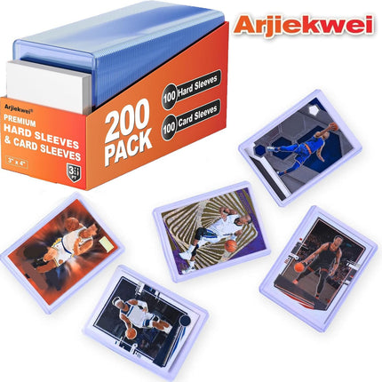 400 Pack Card Sleeves Hard Plastic,  3"X4" Baseball Cards Protectors Plastic, Premium Card Holder for Trading Sports Baseball Football Game Cards (200 Rigid + 200 Clear)