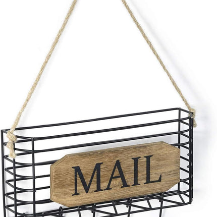 Mail Organizer Wall Mount, Rustic Mail Holder Key Holder for Wall with Hooks, Small Size, Carbonized Black