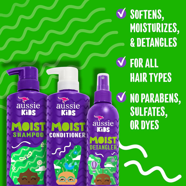 Kids Hair Care Bundle Set Including: Shampoo (16 Fl Oz), Conditioner (16 Fl Oz) & Detangler Spray (8 Fl Oz), Paraben- Freem Sulfate-Free, Dye-Free, Cruelty-Free, Tangle-Free Styling