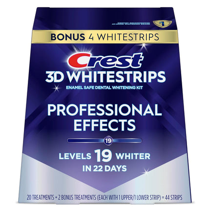 Teeth Whitening Strips,  3D Whitestrips Professional Effects, Enamel Safe Teeth Whitening Kit, 22 Treatments (44 Strips), Professional-Level Whitening, 19 Levels Whiter