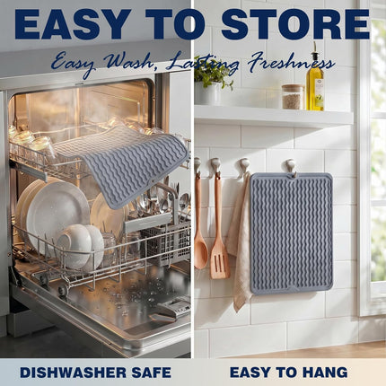 2 Pack  Silicone Dish Drying Mat for Kitchen Counter Heat Resistant under Sink Waterproof Coffee Bar Accessories Dining Rack Stone Utensil Holder Countertop Decor Must Haves 2026