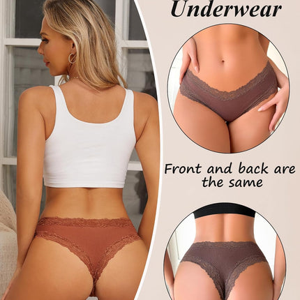 Womens Cotton Underwear Sexy Lace Brazilian Panties Soft Breathable Cotton Bikini for Ladies 6 Pack