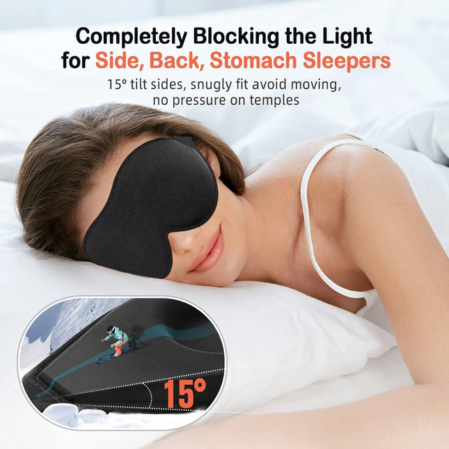 Sleep Mask for Side Sleeper Women Men, Eye Mask for Sleeping | Light Blocking 3D Contoured Sleeping Mask, Soft Breathable Sleep Eye Mask with Adjustable Elastic Strap for Travel, Black