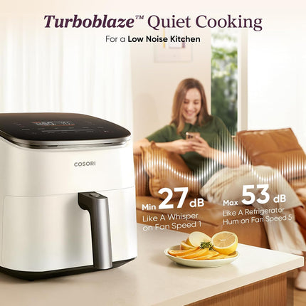 9-In-1 Turboblaze Air Fryer 6 Qt, Smart Control, 90°–450°F, Shake Reminders, Precise Heating for Even Results, Air Fry, Roast, Bake, Broil, Dry, Frozen, Proof, Reheat, Keep Warm, 120V, Cream