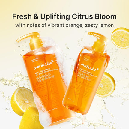 Kojic Acid Turmeric Brightening Body Wash | Gentle Shower Gel for Uneven Skin | Niacinamide, Vitamin C, AHA/BHA | Deep Cleansing, Hydrating Formula | Easy and Effective, 13.52 Fl.Oz