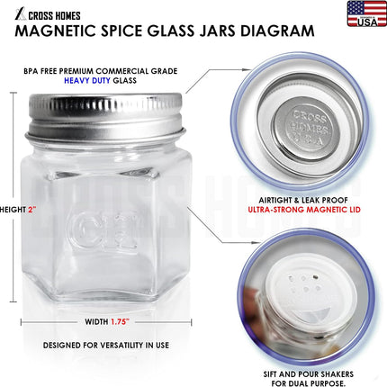 20 Pack Magnetic Spice Jars for Refrigerator, Hexagon Glass Magnetic Spice Jar with Shaker Lids Label for Kitchen RV Travel Trailer Boat, Magnet Seasoning Containers for Fridge Cabinet Wall Mount Rack