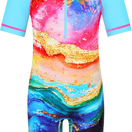 Short Sleeve Girls Swimsuits UV 50+ One Pieces Zipper 2-14Y | from Beach Vacations and Pool Parties to Cruises and Water Parks, This Colorful Floral Swimsuit Is Her Summer Favorite