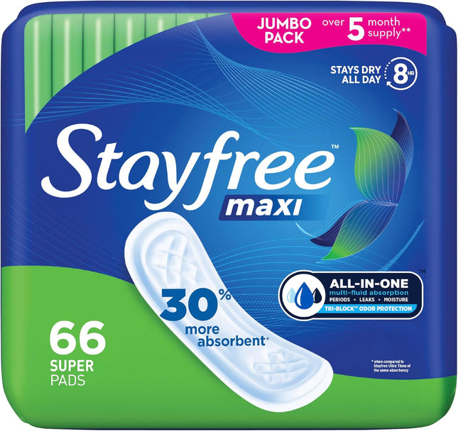 Maxi Super Long Pads for Women, Wingless, Reliable Protection and Absorbency of Feminine Periods, 66Ct