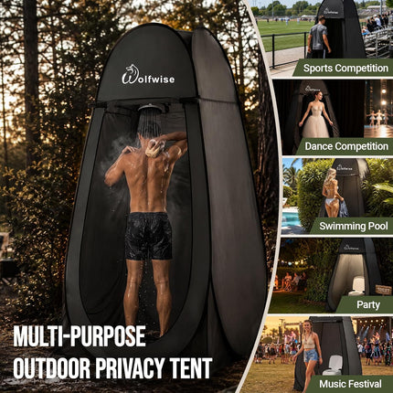 Pop up Shower Tent for Camping Essentials, Portable Instant Changing Tent with Ventilation Window & Carry Bag, Privacy Dressing Room Bathroom Toilet for Beach & Outdoor, Standard, Black