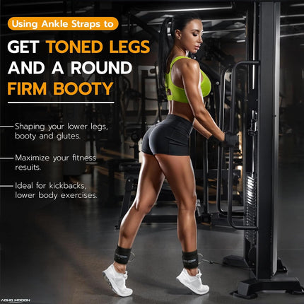 Ankle Strap (2 Pieces) for Cable Machine Women - Gym Workout Leg Strap, Premium Padding Ankle Cuffs, Glute Kickback Exercises Equipment, Pulley Attachment, One Size Fit All