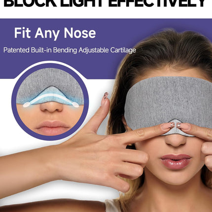 Cotton Sleep Eye Mask, Light Blocking with Adjustable Nose Bridge | Updated Design, Soft and Comfortable Night Eye Mask for Men Women, Eye Blinder for Shift Work, Includes Travel Pouch, Grey