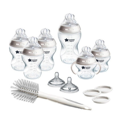 Natural Start 12 Piece BPA Free Bottle Set, Includes 2 X 5 Oz, 3 X 9 Oz, 1 X 11 Oz Bottles, Newborn 0+ Months, Slow, Medium & Thicker Flow Breast-Like Nipples, Cleaning Brush, Clear