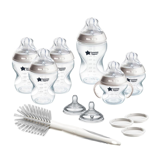 Natural Start 12 Piece BPA Free Bottle Set, Includes 2 X 5 Oz, 3 X 9 Oz, 1 X 11 Oz Bottles, Newborn 0+ Months, Slow, Medium & Thicker Flow Breast-Like Nipples, Cleaning Brush, Clear
