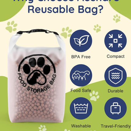 Pet Food Storage Bag for Travel - Transparent Leak-Proof Dog Food Container with Roll-Top Closure, Keeps Kibble Fresh for Camping Trip, Dog Boarding, Weekend Getaways (14 Cups)