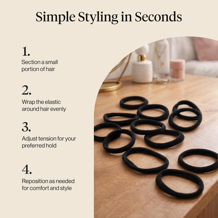 Kitsch Nylon Hair Ties No Damage - Stretchable Hair Bands for Strong All-Day Hold, Ponytail Holders | Hair Accessories for Girls | Ideal Gifts for Women - Black, 12 Pcs