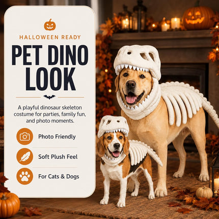 Dog Dinosaur Skeleton Costume, Pet Halloween Party Costumes (Grey | 34In)