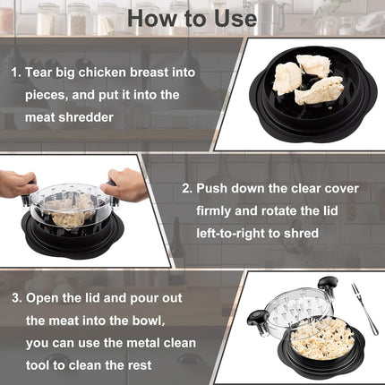 Chicken Shredder Tool Twist Large Chicken Breast Shredder with Brush&Fork, Visible Meat Shredder Machine, Strong Anti-Slip Strip, Ergonomic Handle, BPA Free, Suitable for Pork Beef Chicken
