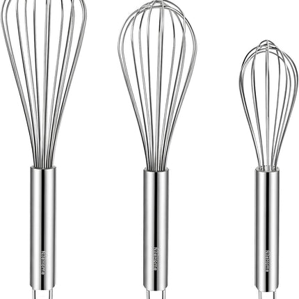 Stainless Steel Whisk Set 8" 10" 12" Kitchen Whisk Balloon Whisk Kitchen Wisk Wire Whisks for Cooking, Whisking, Blending, Beating, Stirring-3 Pack…