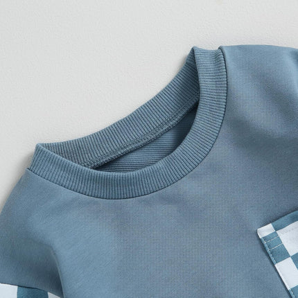 Toddler Baby Boy Fall Outfit Checkerboard Patchwork Long Sleeve Sweatshirts Elastic Waist Pants Cute Newborn Clothes Set