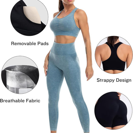 3 Piece Workout Sets for Women Butt Lifting Leggings with High Impact Sports Bra Gym Shorts