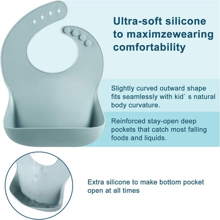 Set of 3 Silicone Baby Bibs Waterproof, Soft, Unisex, 10-72 Months