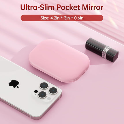 Ultra Slim Pocket Mirror with Light, 1X/3X Compact Travel Mirror,Light Pink