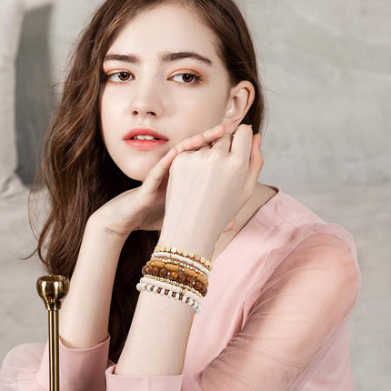Surfer Heishi Clay Bead Bracelets for Women Bohemian Stackable Gold Plated Beaded Stretch Bracelets Elastic Layering Friendship Bracelets Set Boho Jewelry