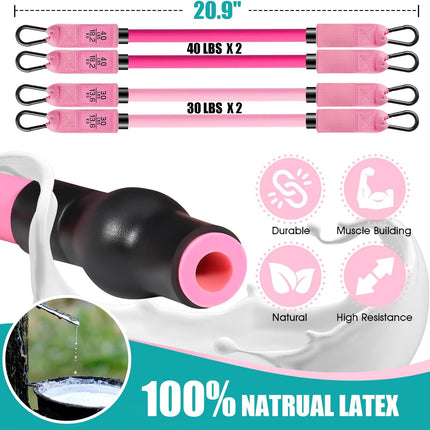 Pilates Bar Kit with Resistance Bands, Pilates Workout Equipment for Legs, Hip, Waist, Arm, Squats Exercise Equipment for Home Workouts, Adjustable 3-Section Pilates Bar Kit for Women & Men