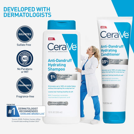 Hydrating anti Dandruff Shampoo, 1% Pyrithione Zinc Dandruff Treatment with Ceramides, Niacinamide & Hyaluronic Acid, Helps Eliminate Flakes & Provides Itchy Scalp Relief, Sulfate Free, 12 Oz