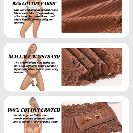 Womens Cotton Underwear Sexy Lace Brazilian Panties Soft Breathable Cotton Bikini for Ladies 6 Pack