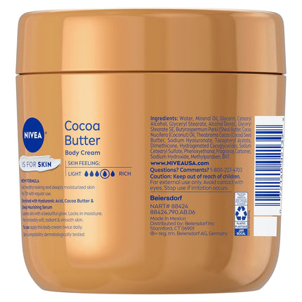Cocoa Butter Body Cream with Deep Nourishing Serum, Cocoa Butter Cream for Dry Skin, 16 Ounce Jar